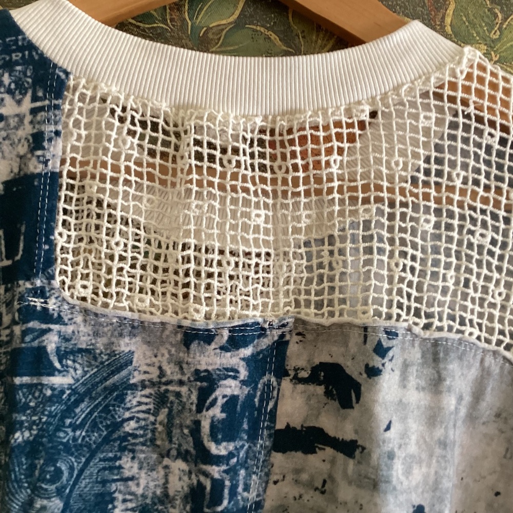 Anthropologie Pilcro Mixed Media Torn Lace Tee Blouse Short Sleeve Top Boho - Picture 6 of 12